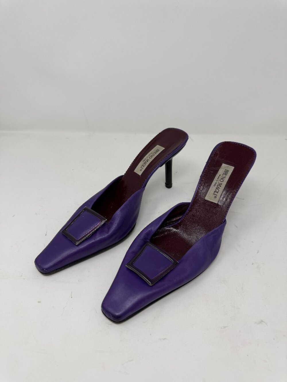 Vintage Bruno Magli Purple Leather Mules with Square Buckle
